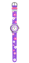 Kvetované fialové dievčenské detské hodinky CLOCKODILE FLOWERS s trblietkami