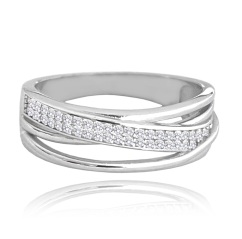 MINET Křížený stříbrný prsten s bílými zirkony vel. 62