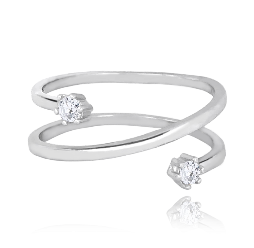 MINET Elegantný strieborný prsteň s bielymi zirkónmi veľ. 54