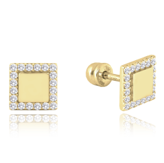 MINET Zlaté náušnice na šroubek s bílými zirkony Au 585/1000 1,45g