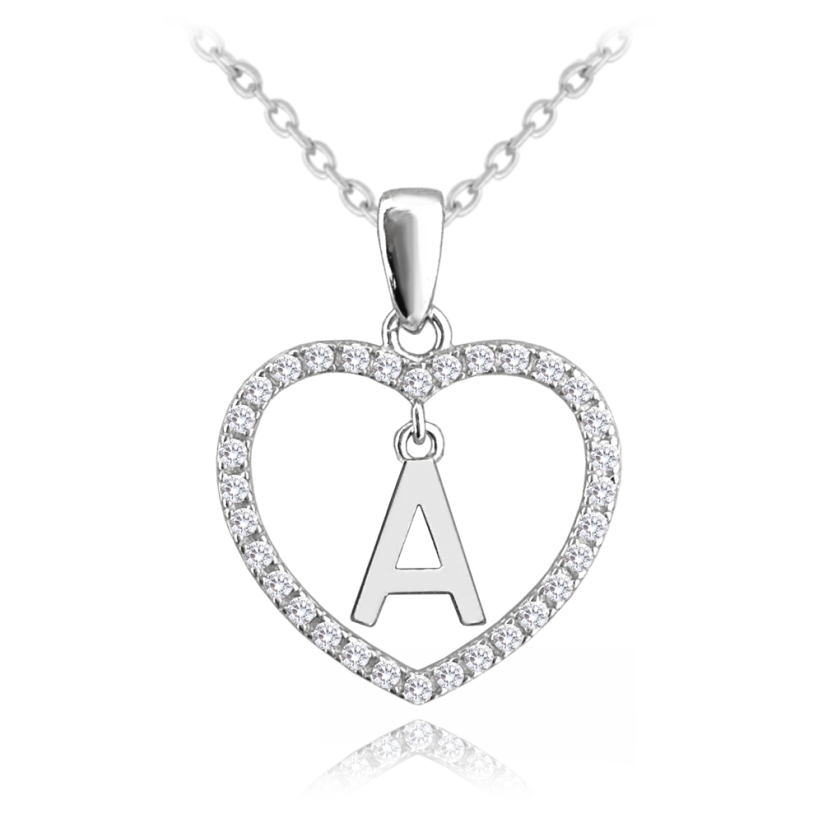 MINET Stříbrný náhrdelník písmeno v srdíčku "A" se zirkony
