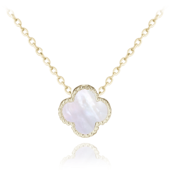 MINET Pozlátený strieborný náhrdelník štvorlístok s bielou perleťou