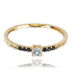 MINET Zlatý prsten s bílými a černými zirkony Au 585/1000 vel. 53 - 1,05g