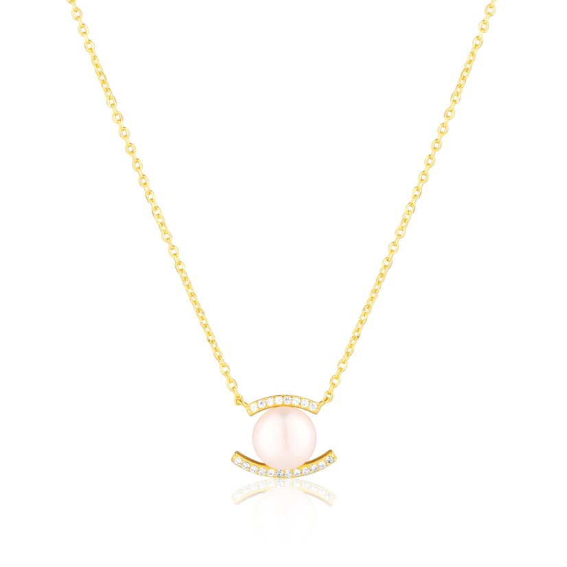 Pozlátený strieborný náhrdelník so zirkónmi a perlou JVD SVLN0820SD2GP00