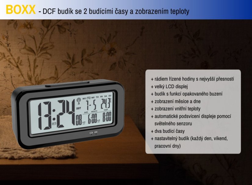 TFA 60.2554.01 - Rádiem řízený digitální budík s automatickým podsvícením  BOXX