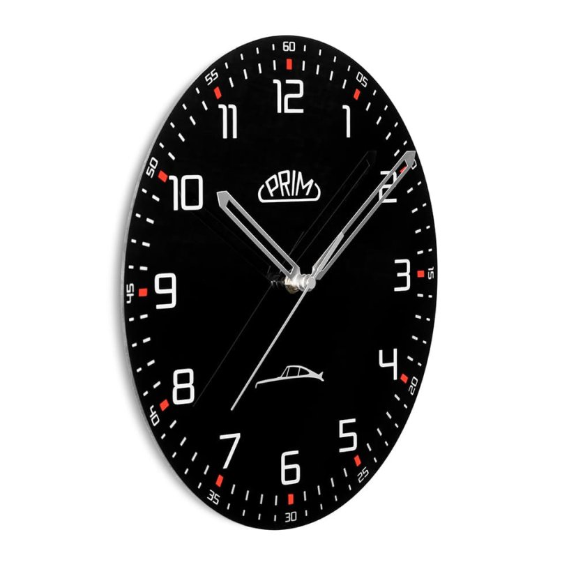 Sklenené nástenné hodiny s tichým chodom PRIM Speedline - čierno-biele - E09.5530.9000