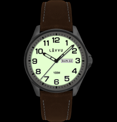 Ocelové pánské hodinky LAVVU BERGEN White / Top Grain Leather se svítícím číselníkem  LWM0143