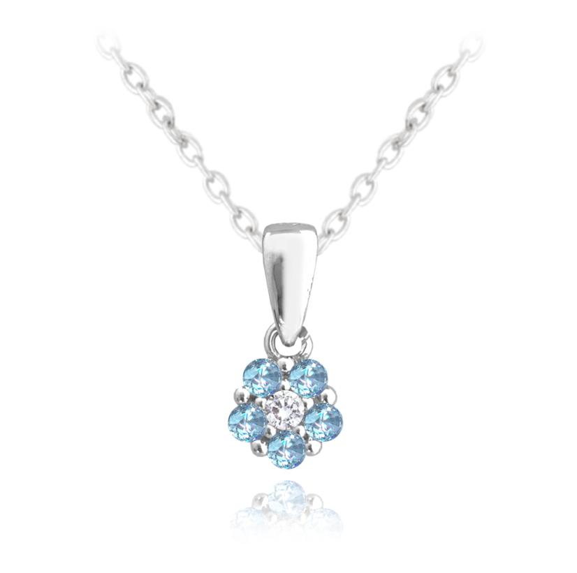 MINET Strieborný náhrdelník KYTIČKA so svetlo modrými zirkónmi