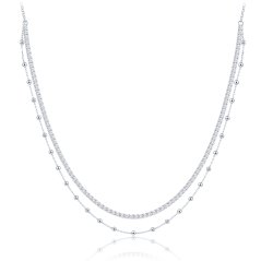 MINET Elegantný dvojitý strieborný náhrdelník s bielym zirkónom