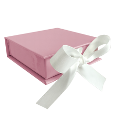 MINET Růžová magnetická krabička na šperky s bílou stuhou - 8 x 8 x 2,5 cm