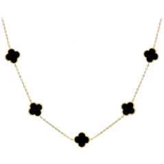 MINET Pozlátený strieborný náhrdelník štvorlístky s onyxom Ag 925/1000 12,90g
