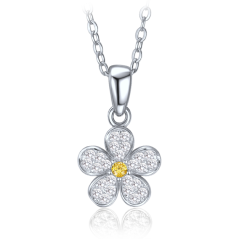 MINET Detský strieborný náhrdelník kytička so žltým a bielym zirkónom