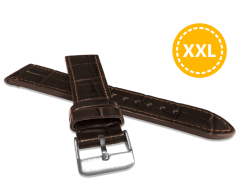 LAVVU XXL Prodloužený tmavě hnědý prošitý řemínek CROCO z luxusní kuže Top Grain - 18 XXL