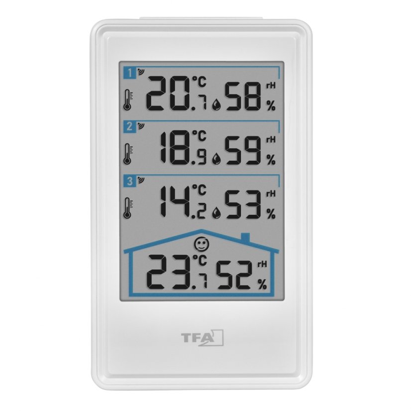 TFA 30.3076.02 - Bezdrátový teploměr a vlhkoměr s 3 senzory