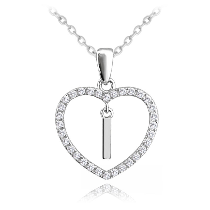 MINET Strieborný náhrdelník písmeno v srdiečku "I" so zirkónmi