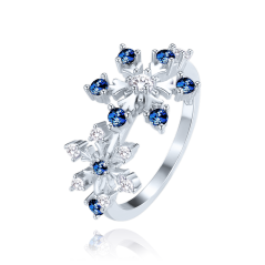 MINET Stříbrný prsten sněhová vločka s bílými a modrými zirkony vel. 57