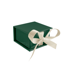 MINET Zelená magnetická krabička na šperky s béžovou stuhou - 5 x 5 x 3 cm