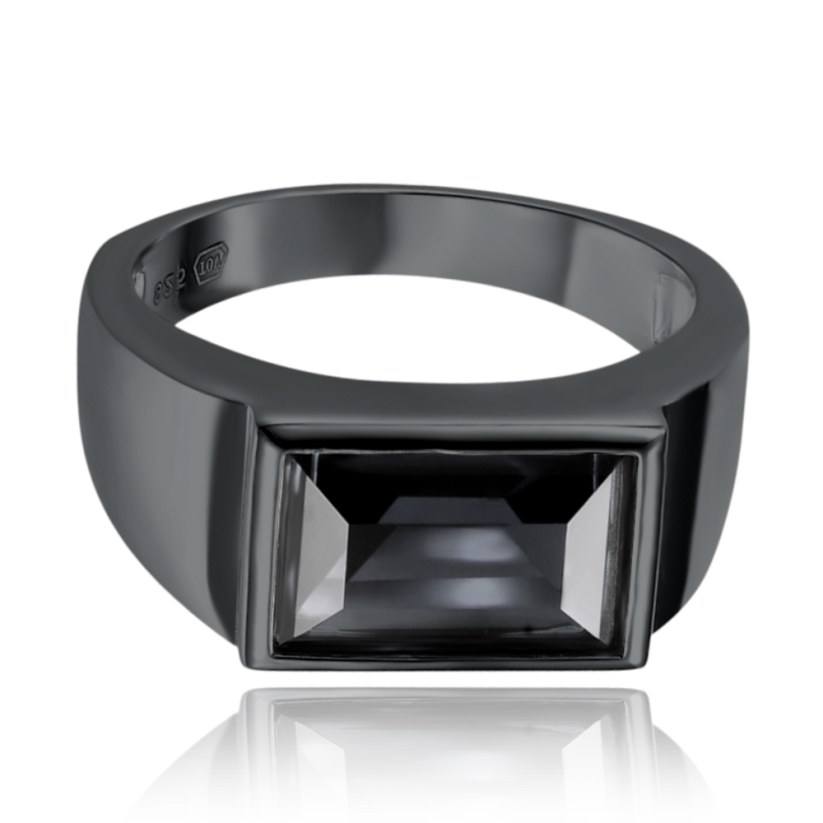 MINET Pánsky pečatný strieborný prsteň s čiernym zirkónom veľ. 67