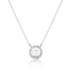 Strieborný náhrdelník so zirkónmi a perlou JVD SVLN0813SH2P145