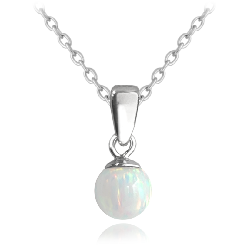 MINET Strieborný náhrdelník GULIČKA s bielym opálkom