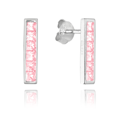 Třpytivé stříbrné náušnice MINET s velkými růžovými zirkony