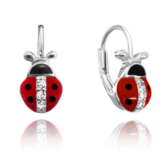 MINET Strieborné náušnice Lienky vykladané zirkónmi