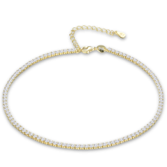 MINET Pozlátená tenisová retiazka na členok s bielym zirkónom