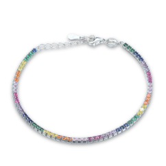 MINET Strieborný tenisový náramok s rôznofarebnými zirkónmi