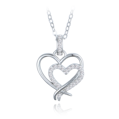 MINET Strieborný náhrdelník dvojité srdce s bielymi zirkónmi