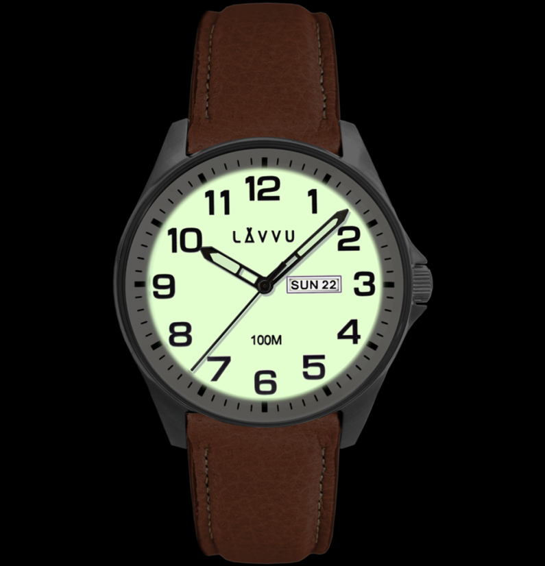 LAVVU Ocelové pánské hodinky BERGEN White / Top Grain Leather se svítícím číselníkem