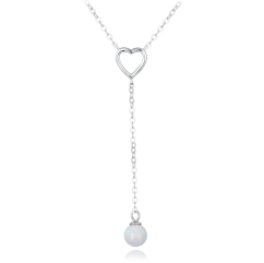 MINET Stříbrný náhrdelník visící kulička s bílým opálkem a zirkonem