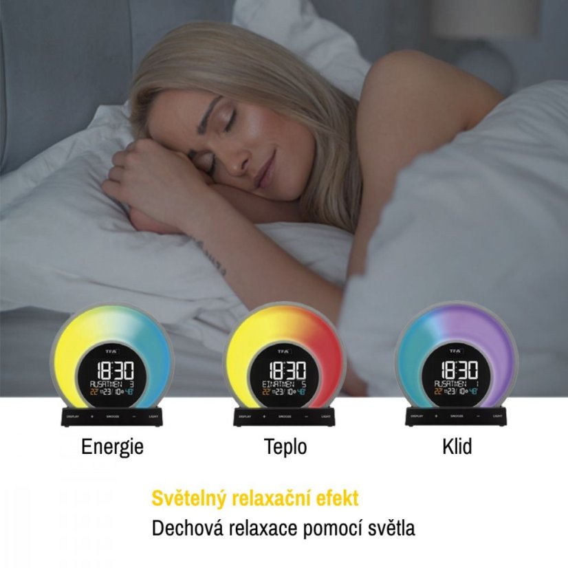 TFA 60.2026.01  - Digitální budík s barevným podsvícením, teplotou a vlhkostí SOLUNA