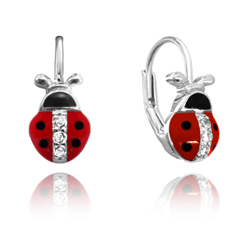 MINET Strieborné náušnice Lienky vykladané zirkónmi