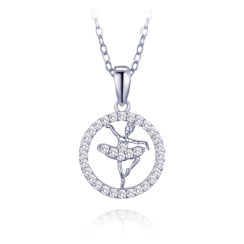 MINET Strieborný náhrdelník baletka s bielymi zirkónmi