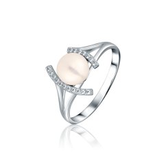 Strieborný prsteň so zirkónmi a perlou JVD SVLR0820SD2P160