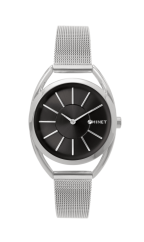 MINET Stříbrno-černé dámské hodinky ICON SILVER BLACK MESH