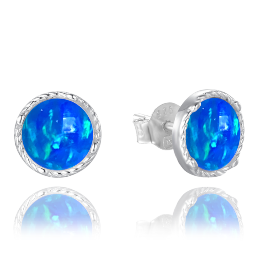 MINET Strieborné náušnice so tmavo modrými opálkami 8mm