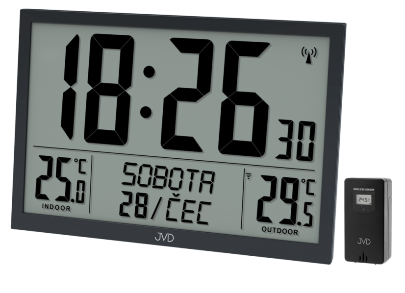Digitálne rádiom riadené hodiny s českým dňom v týždni JVD RB9412.1 Digitálne rádiom riadené hodiny s českým dňom v týždni JVD RB9412.1