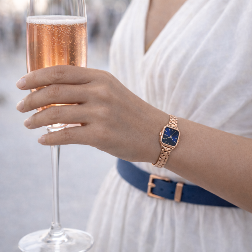 MINET Rose gold-modré dámske hodinky GRACE s oceľovým remienkom