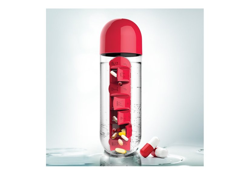 ASOBU multifunkční týdenní dávkovací láhev Pill Organizer červená 600ml