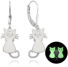 MINET Svietiace biele detské strieborné náušnice MAČIČKY