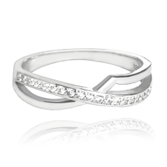 MINET Křížený stříbrný prsten s bílými zirkony vel. 60