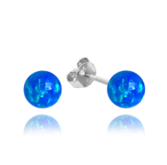 MINET Strieborné náušnice GULIČKY s tmavo modrými opálkami 6mm