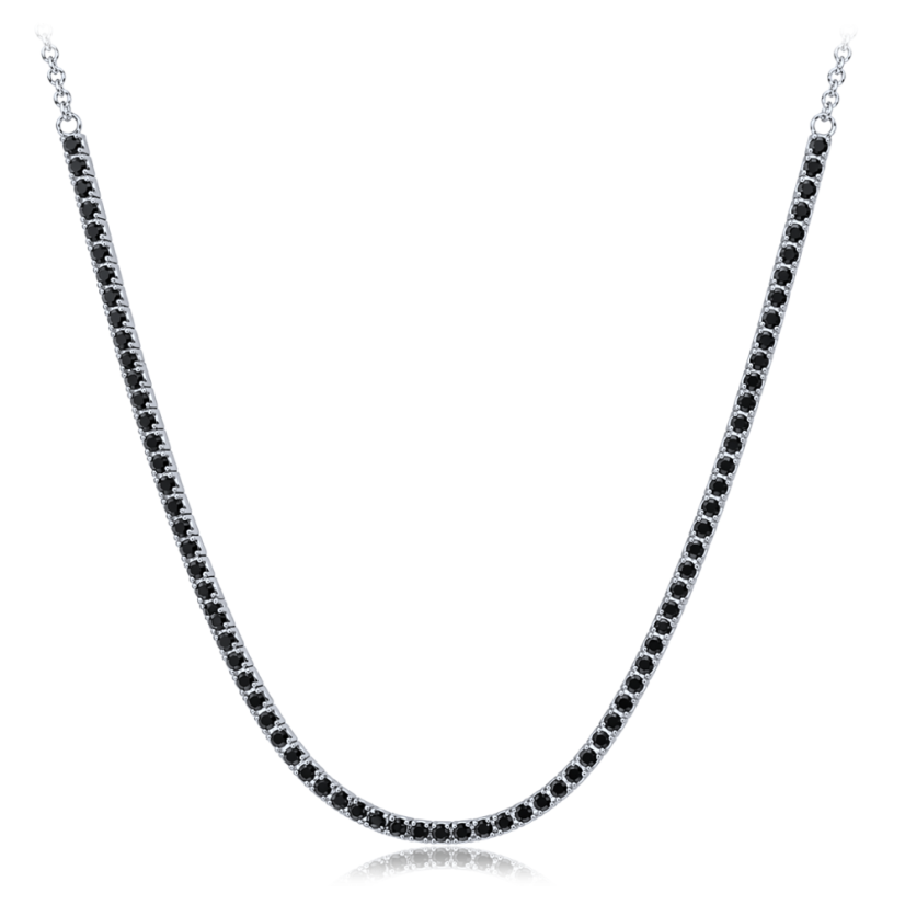 MINET Strieborný tenisový náhrdelník s čiernymi zirkónmi