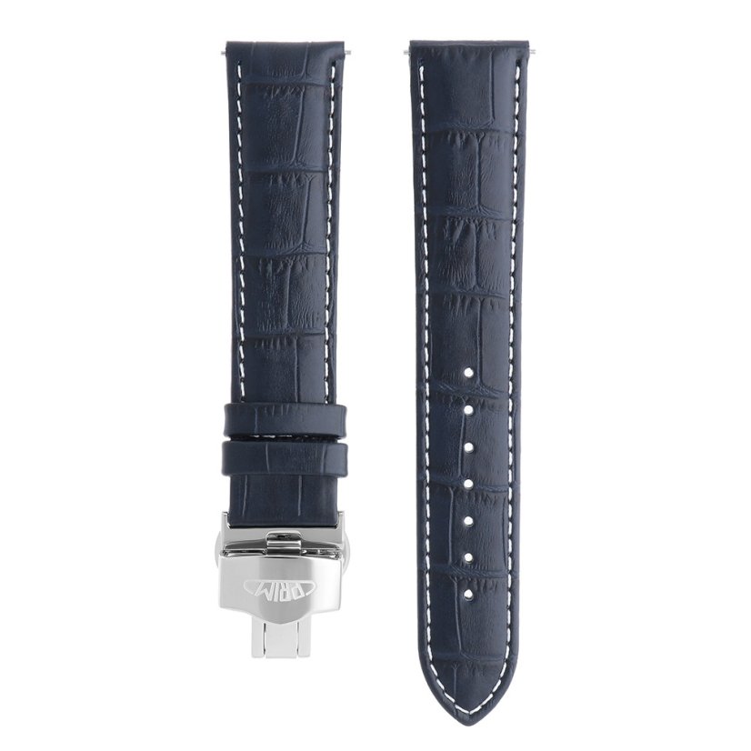 Kožený řemínek na hodinky PRIM RB.13234 (22 mm) - tmavý modrý/bílý - RB.13234.2220.3200.XL
