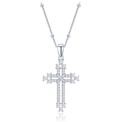 MINET Strieborný náhrdelník krížik so zirkónmi a retiazka s guličkami