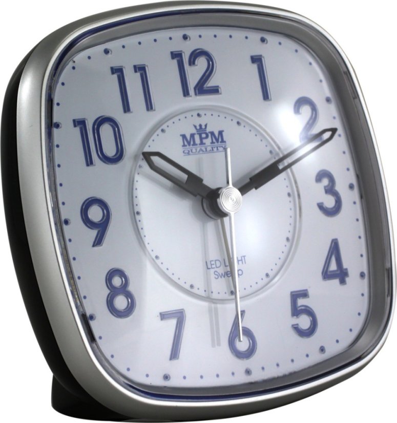 Budík s LED podsvícením a tichým chodem MPM  C01.3530.0090