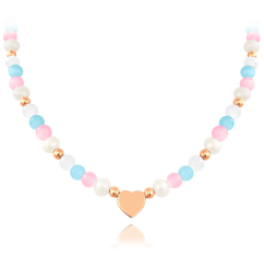 MINET Rose gold stříbrný náhrdelník s přírodními perlami a barevnými kuličkami - Ag 925/1000 21,60g