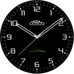 Sklenené nástenné hodiny s tichým chodom PRIM Speedline - čierno-zelené - E09.5530.9040