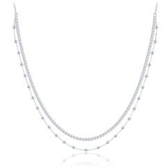 MINET Elegantný dvojitý strieborný náhrdelník s bielym zirkónom